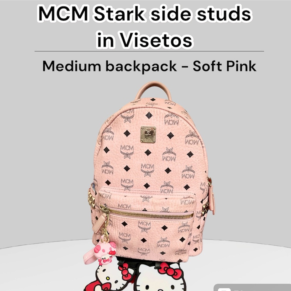 MCM Visetos Pink Backpack with Gold Accents
